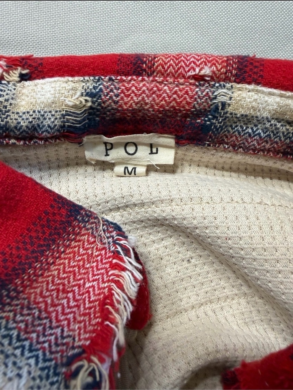 POL Long Sleeve Distressed Red Plaid Woven Button Down Shirt NEW FALL WINTER - Picture 3 of 14